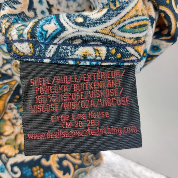 Devil's Advocate  Paisley Blue Tan Long Sleeve Button Down Blouse M - Picture 9 of 14